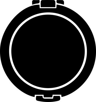 Compact mirror vector icon silhouette black circular shape for cosmetic makeup branding.