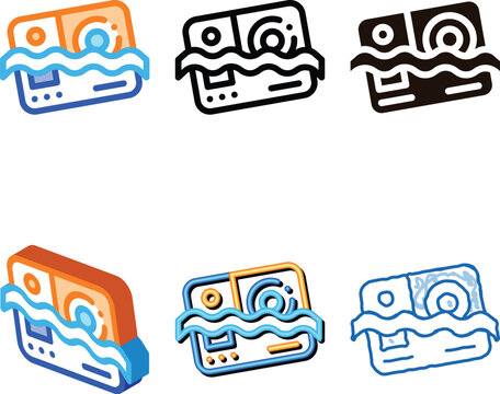 Waterproof Material Camera Vector Thin Line Icon. mix Waterproof Material Photo Video Device In Water, Industrial Use Linear Pictogram. Clothes, Moisture Absorbing Substance