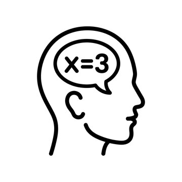 Human Head Profile Line Icon with Math Equation in Speech Bubble (X=3 Idea Concept Vector)