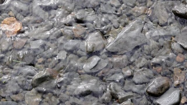 Clear water lapping over pebbles on the shore of Bala Lake, Wales. UK