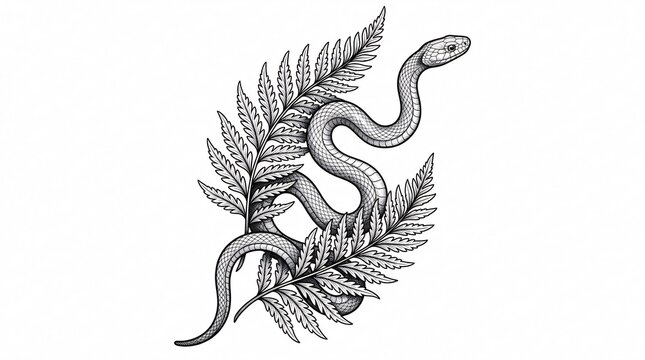 Elegant Mythical Snake and Phoenix Heraldic Design Illustration.