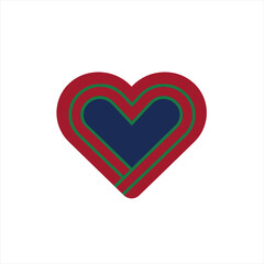 Fototapeta premium Stylized heart shape with layered interior lines in red and dark blue tones creating a sophisticated and elegant graphic element for romantic or caring concepts.