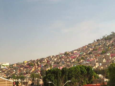colorful slums on the hill in Ecatepec, Mexico city