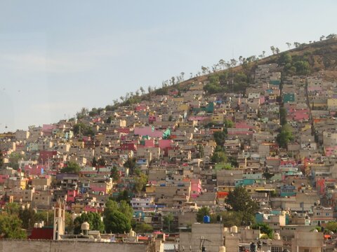 colorful slums on the hill in Ecatepec, Mexico city