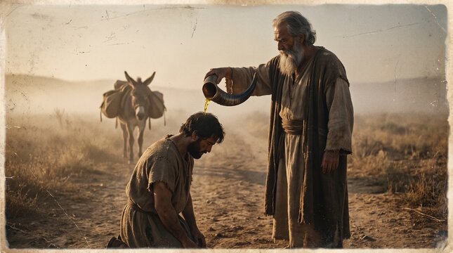 Prophet Samuel Anointing Saul as First King of Israel at Sunrise