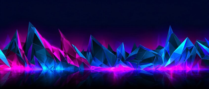 Abstract Neon Crystal Mountain Landscape with Blue and Magenta Glow