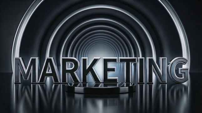 Modern metallic marketing logo design with copy space on dark gradient background