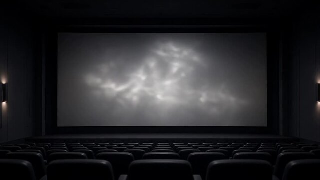 Empty Cinema Theater Screen Illuminated by Ambient Light