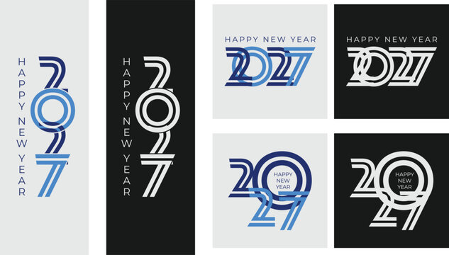happy new year 2027 modern geometric typography lettering collection festive greeting vector designs