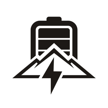 Electric battery with mountain, abstract logo for energy from nature.