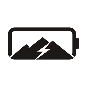Electric battery with mountain, abstract logo for energy from nature.
