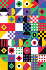 Obraz premium Colorful geometric abstract pattern with squares and circles in a grid layout Vector