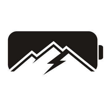 Electric battery with mountain, abstract logo for energy from nature.