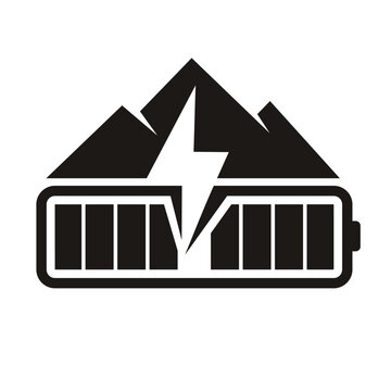 Electric battery with mountain, abstract logo for energy from nature.
