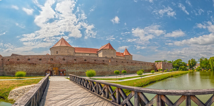 Fagaras Fortress Panorama Wooden Bridge Moat Citadel Wall Romania
