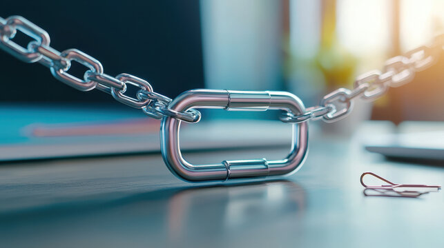 Broken chain link symbolizes security and connection, reflecting importance of strength and resilience in relationships