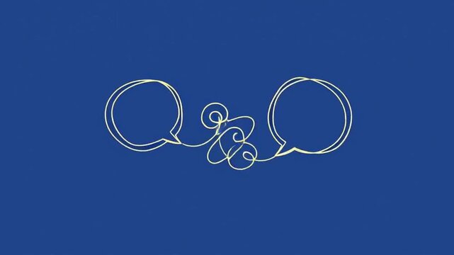 Conceptual speech bubbles with tangled lines on blue background