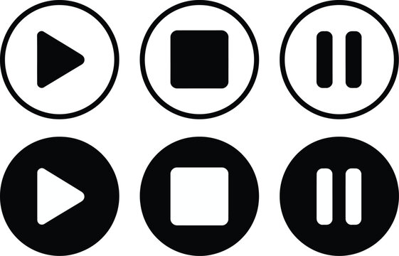 Play pause stop icon, media player button symbols representing playback control interface video audio entertainment streaming applications and digital devices