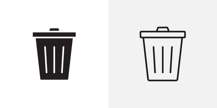 Trash icon flat outline in black