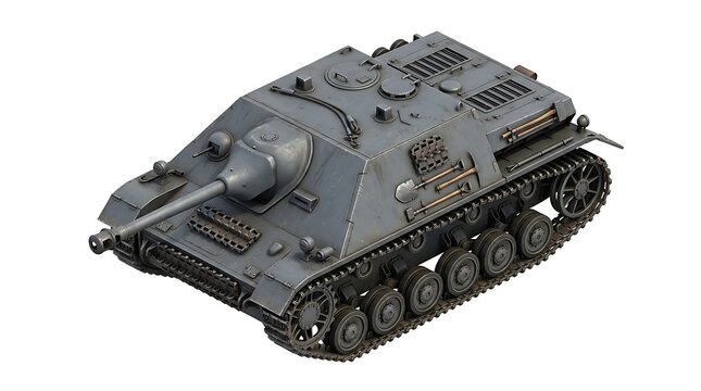 Isometric View of a German World War II Jagdpanzer 38t Hetzer Tank Destroyer Isolated on White Background