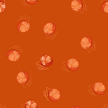 seamless pattern spool ball yarn cartoon. stitch needle, hobby soft, colorful cozy spool ball yarn sign vector