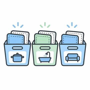 掃除用クロスを収納箱別に整理したイラスト