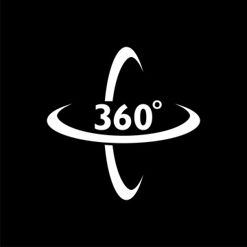360 degree view sign icon isolated on black background