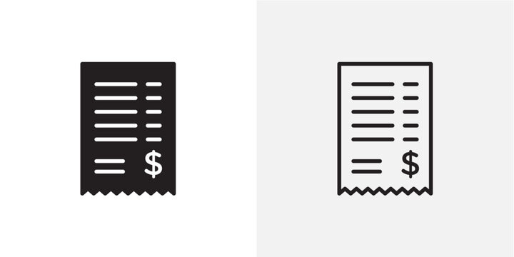 Receipt icon flat outline in black