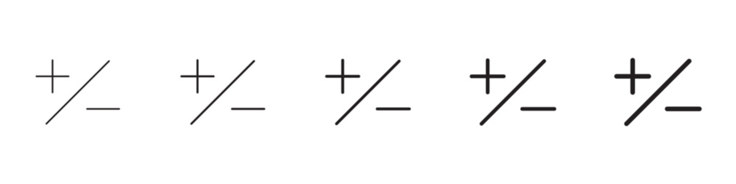 Plus minus icon flat outline in black