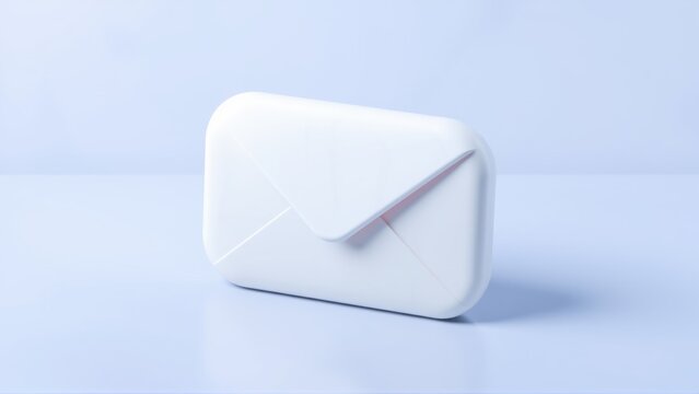 White envelope rests upon light blue surface. Minimalist design, soft shadows, clean aesthetic. Simple communication symbol.