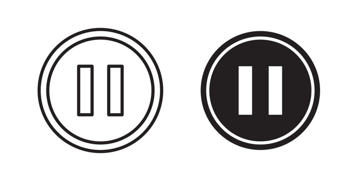 Pause button icon flat outline in black