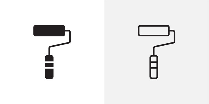 Paint roller icon flat outline in black