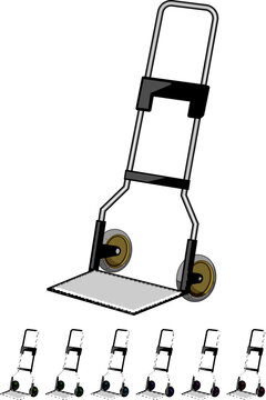 warehouse hand cart cartoon. logistics storage, transport mobility, equipment ling warehouse hand cart sign colorful illustration