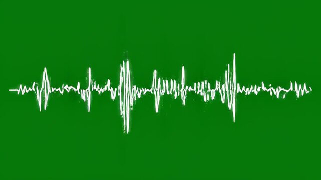 Soundwave progression on green background with cinematic motion and increasing amplitude during audio analysis