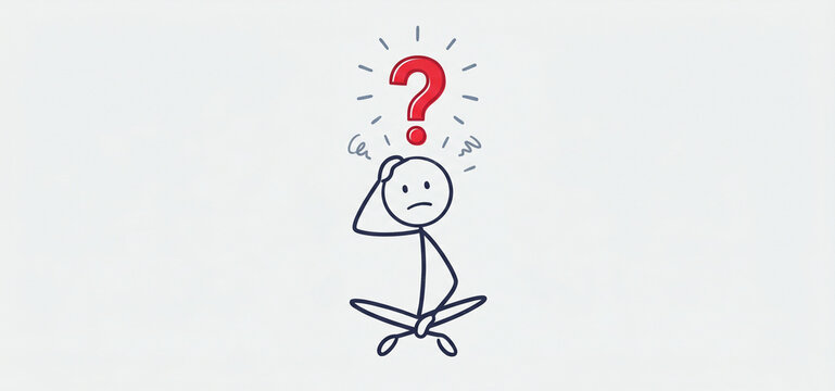 Stick figure drawing of a confused person sitting with a red question mark overhead.