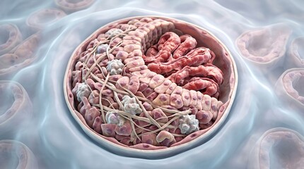 Obraz premium Microscopic 3D model of early embryonic development or complex cellular follicle structure
