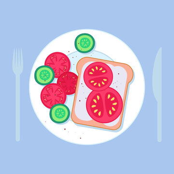 Healthy Toast Breakfast with Tomato and Cucumber