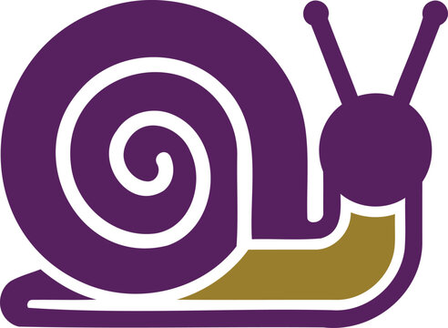 Stylized purple and gold snail icon on a white background with garden snail
