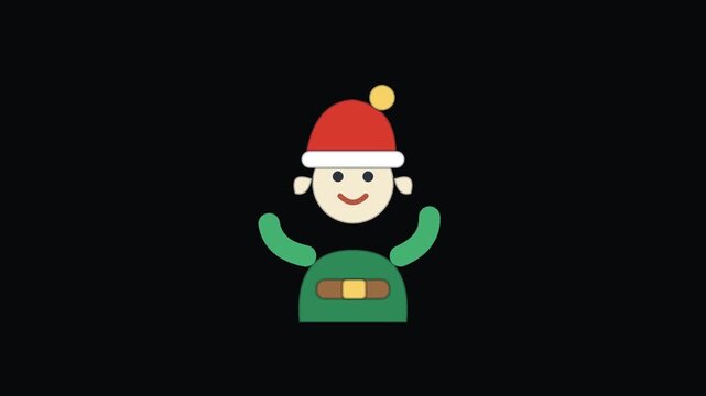 Elf helper Christmas holiday animated icon element, seamless loop motion graphic, ideal for festive video overlays and titles.