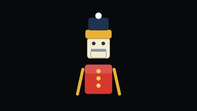 Nutcracker Christmas holiday animated icon element, seamless loop motion graphic, ideal for festive video overlays and titles.