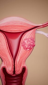 Conceptual 3D animation of a uterine fibroid and uterine anatomy