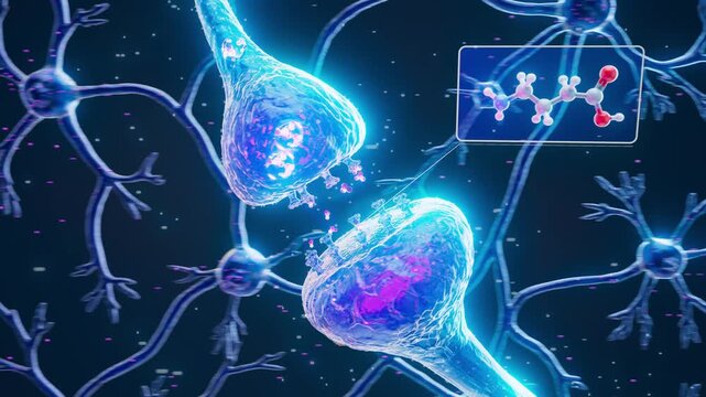 Conceptual 3D animation of GABA neurotransmission in neurons