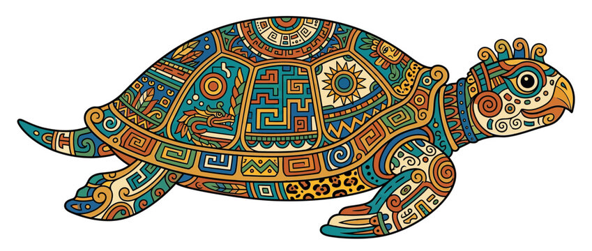 Ornate Turtle with Intricate Tribal Patterns Isolated