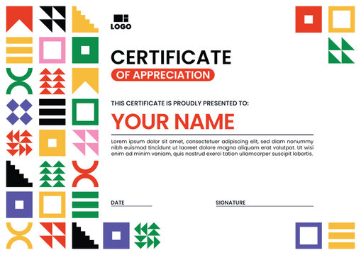 Premium Recognition Certificate Template in Trendy Bauhaus Style