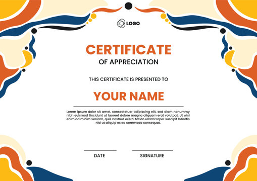 Contemporary Organic Shape Certificate Layout with Modern Color Accents