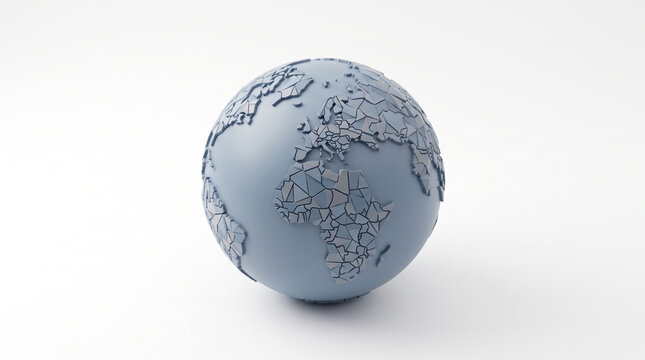 Minimalist grey globe model isolated on white background for global business concepts.