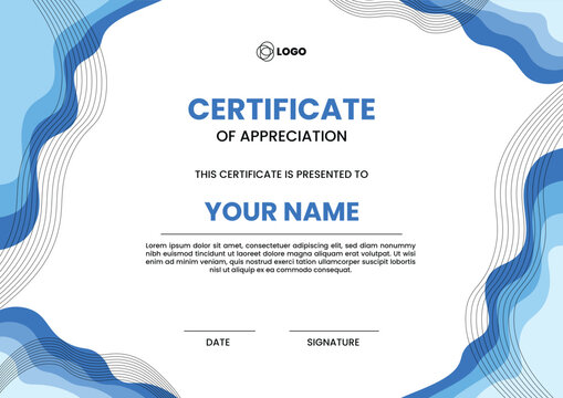 Elegant Blue Flow Certificate Design with Soft Gradient Frame