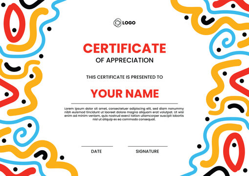 Playful Doodle Style Certificate Design with Colorful Organic Patterns