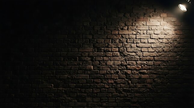 Textured brick wall in a dark room with single spotlight illumination