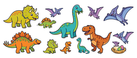 Cute cartoon dinosaurs collection, isolated on transparent background © alung
